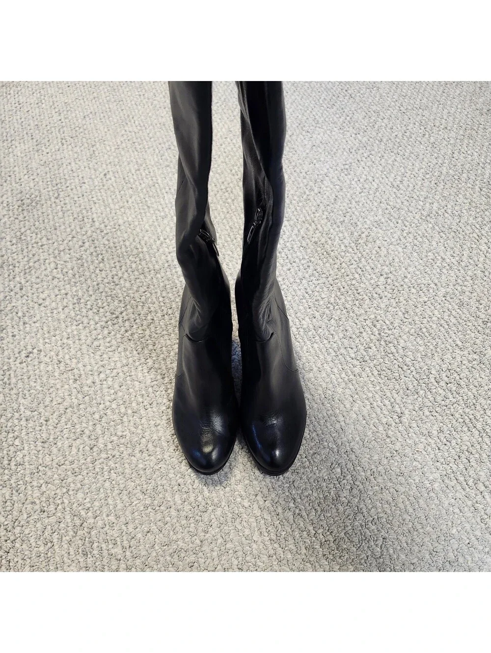 Schutz Black Leather Knee-High Block Heel Boots Size  7B